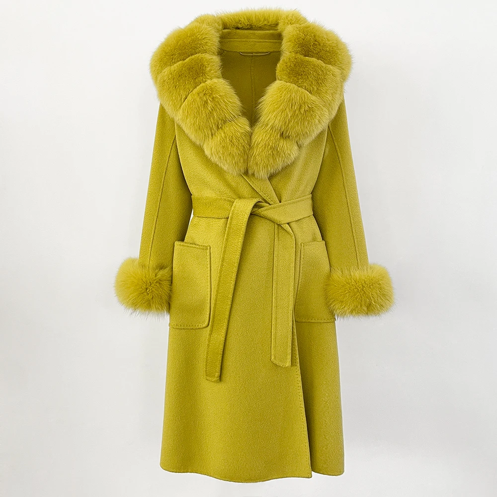 MENINA Autumn Winter New 100% Double-sided Wool Water Ripple Wool Coat with Detachable Fox Fur Collar Women Loose Casual Jacket
MENINA Autumn Winter New 100% Double-sided Wool Water Ripple Wool Coat with Detachable Fox Fur Collar Women Loose Casual Jacket
