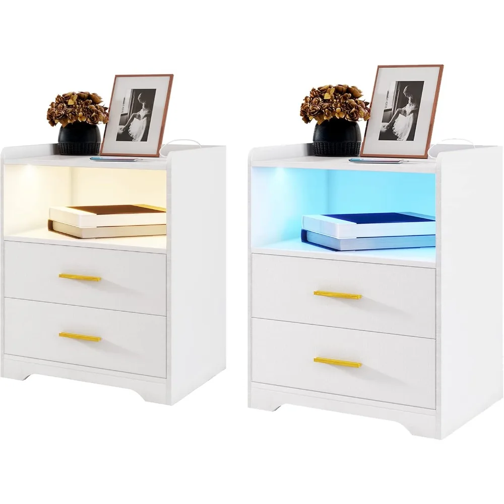 Night Stand with Wireless Charging Station, Nightstand with 2 Drawers, Smart Bedside Table with 24-Color RGB Lighting
Night Stand with Wireless Charging Station, Nightstand with 2 Drawers, Smart Bedside Table with 24-Color RGB Lighting