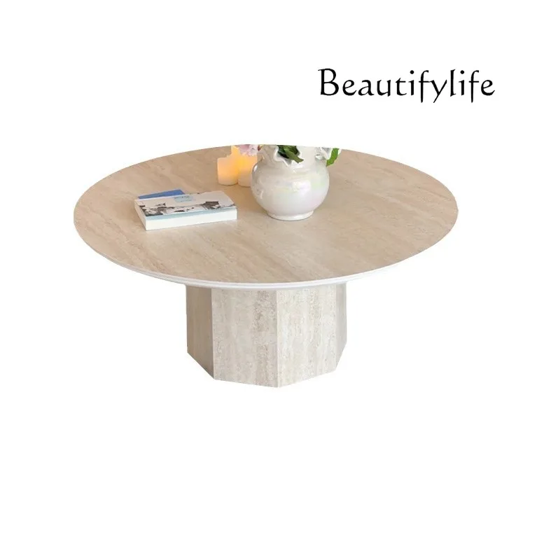 Wabi-sabi coffee table pastoral round designer French travertine rock slab round coffee table
Wabi-sabi coffee table pastoral round designer French travertine rock slab round coffee table