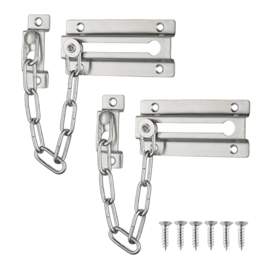 Chain Door Guard with Lock, Brushed 2 Pack Chain Lock Stainless Steel Chain Locks for Inside Door and Extra Front Door, HDC120-
Chain Door Guard with Lock, Brushed 2 Pack Chain Lock Stainless Steel Chain Locks for Inside Door and Extra Front Door, HDC120-