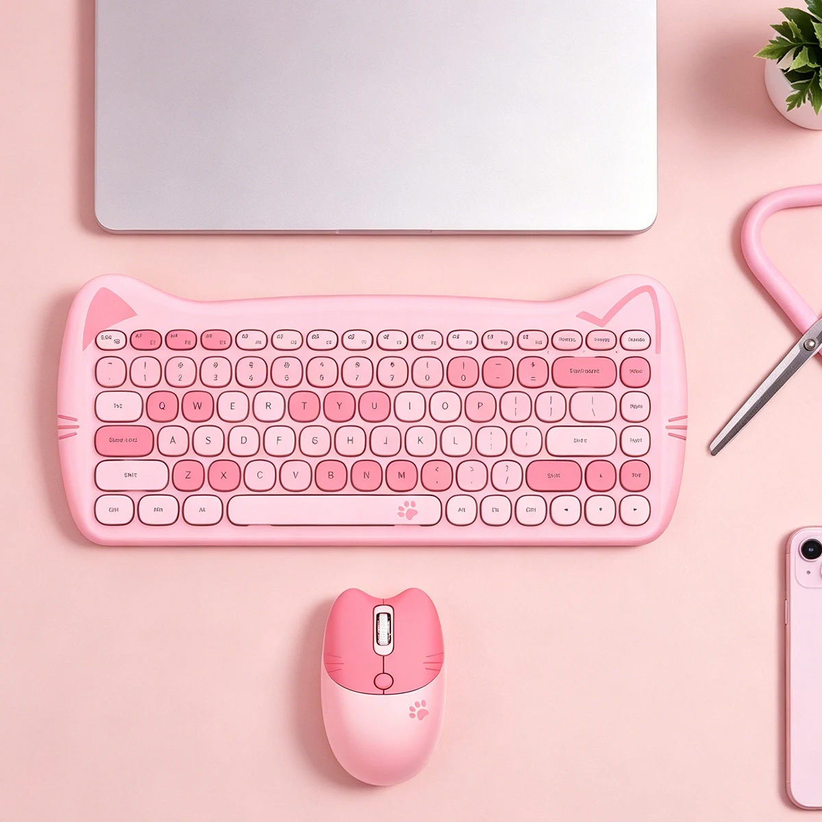 GEEZER Pink Cat Ear Wireless Keyboard Mouse Combo, Cute Silent Round Keycaps for Girls Office, US QWERTY Layout
GEEZER Pink Cat Ear Wireless Keyboard Mouse Combo, Cute Silent Round Keycaps for Girls Office, US QWERTY Layout