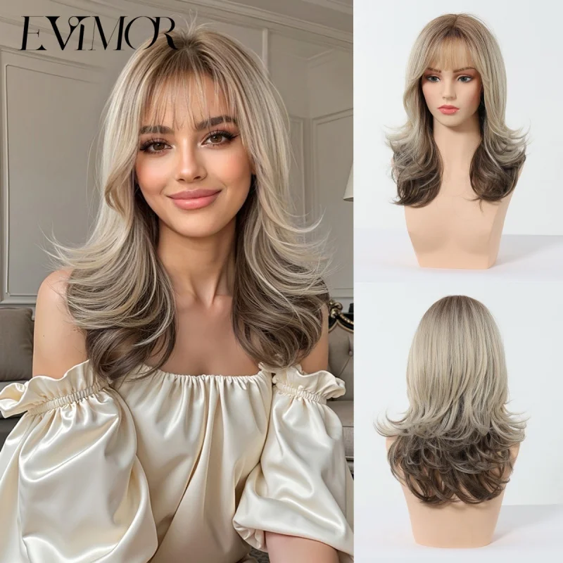 Medium-length wig with layered bangs and gradient highlights in linen golden-brown, naturally voluminous, full headpiece for wom
Medium-length wig with layered bangs and gradient highlights in linen golden-brown, naturally voluminous, full headpiece for wom