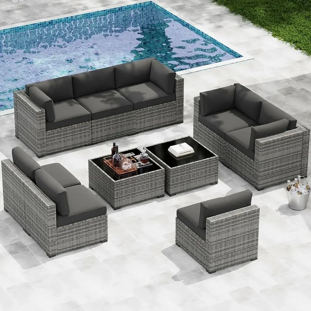 10-Piece Outdoor Wicker Furniture Set with Cushions, Waterproof Cover, Black
10-Piece Outdoor Wicker Furniture Set with Cushions, Waterproof Cover, Black