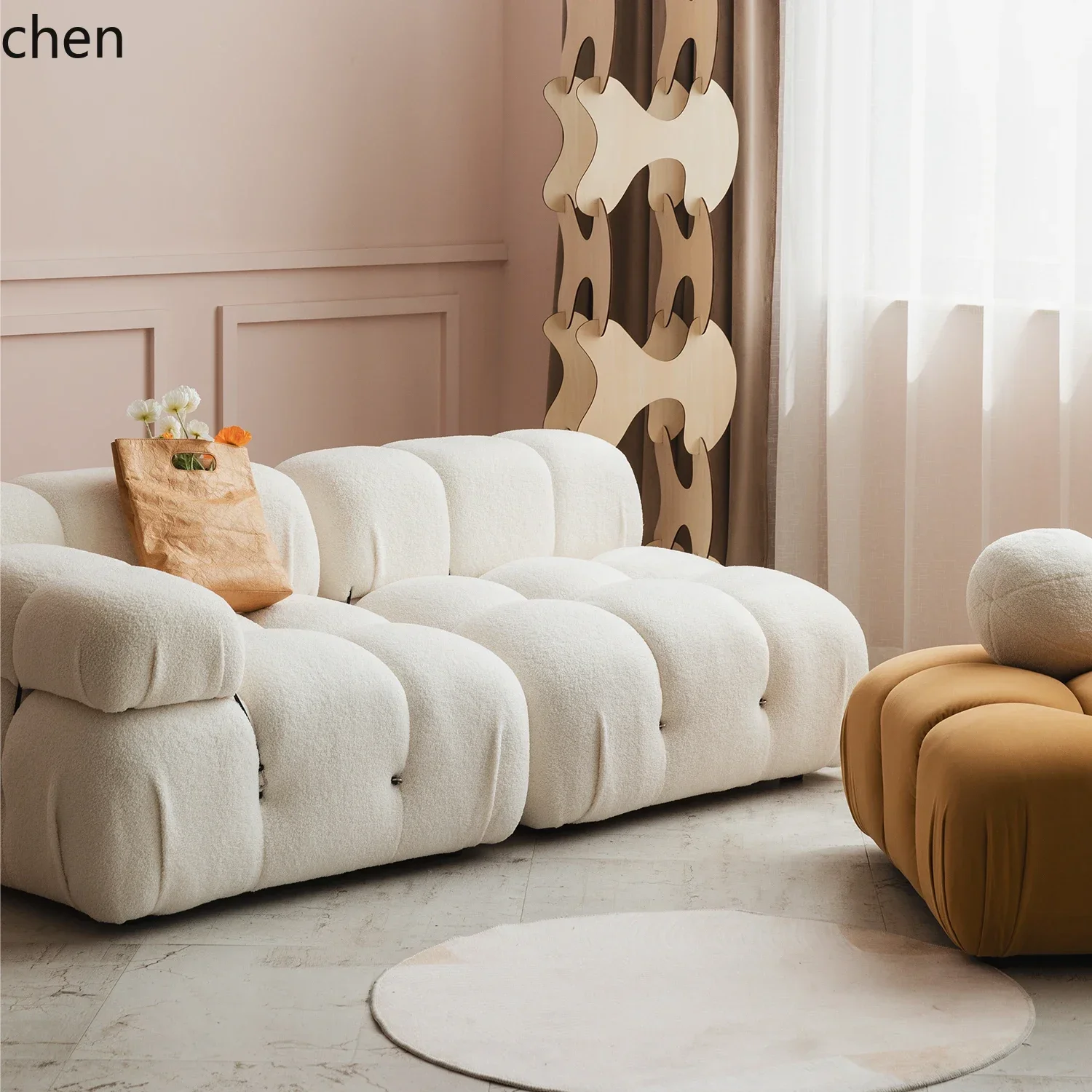 PYH white lamb wool tofu module floor-to-ceiling movable splicing lazy three-person fabric sofa
PYH white lamb wool tofu module floor-to-ceiling movable splicing lazy three-person fabric sofa