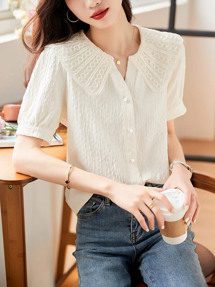 Faionable Commute Sle Pleated Hem Doll Collar Anti-Aging irt Women's Chiffon Comfortable ort Sve Top Summer 2026
Faionable Commute Sle Pleated Hem Doll Collar Anti-Aging irt Women's Chiffon Comfortable ort Sve Top Summer 2026