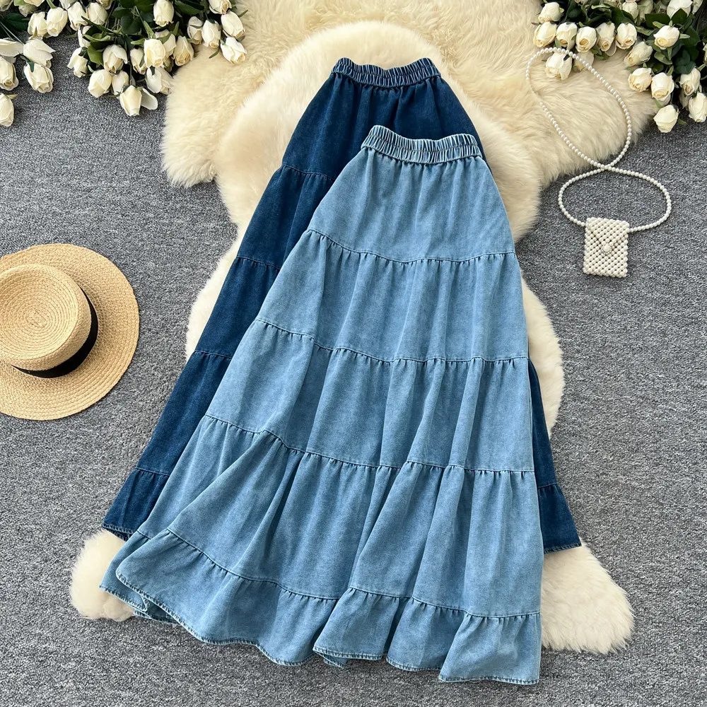 SuperAen Korean-style Casual Distressed Denim Pleated A-line Long Skirt for Women 2026 Summer New Elastic Waist Skirts
SuperAen Korean-style Casual Distressed Denim Pleated A-line Long Skirt for Women 2026 Summer New Elastic Waist Skirts