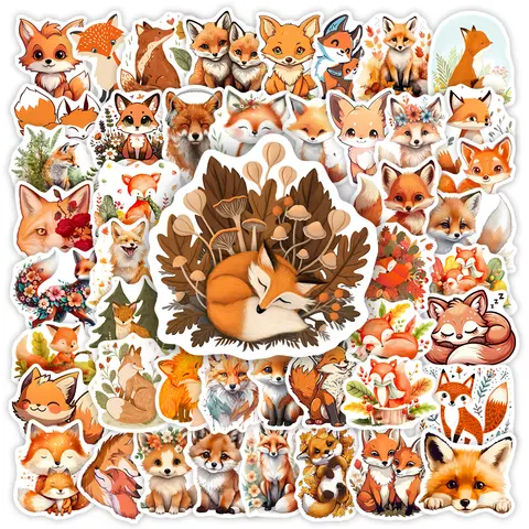 Aesthetics Art Cartoon Fox Firefox Stickers Animal DIY Gift Toys Decal for Laptop Scrapbook Phone Decorative Bottles Waterproof