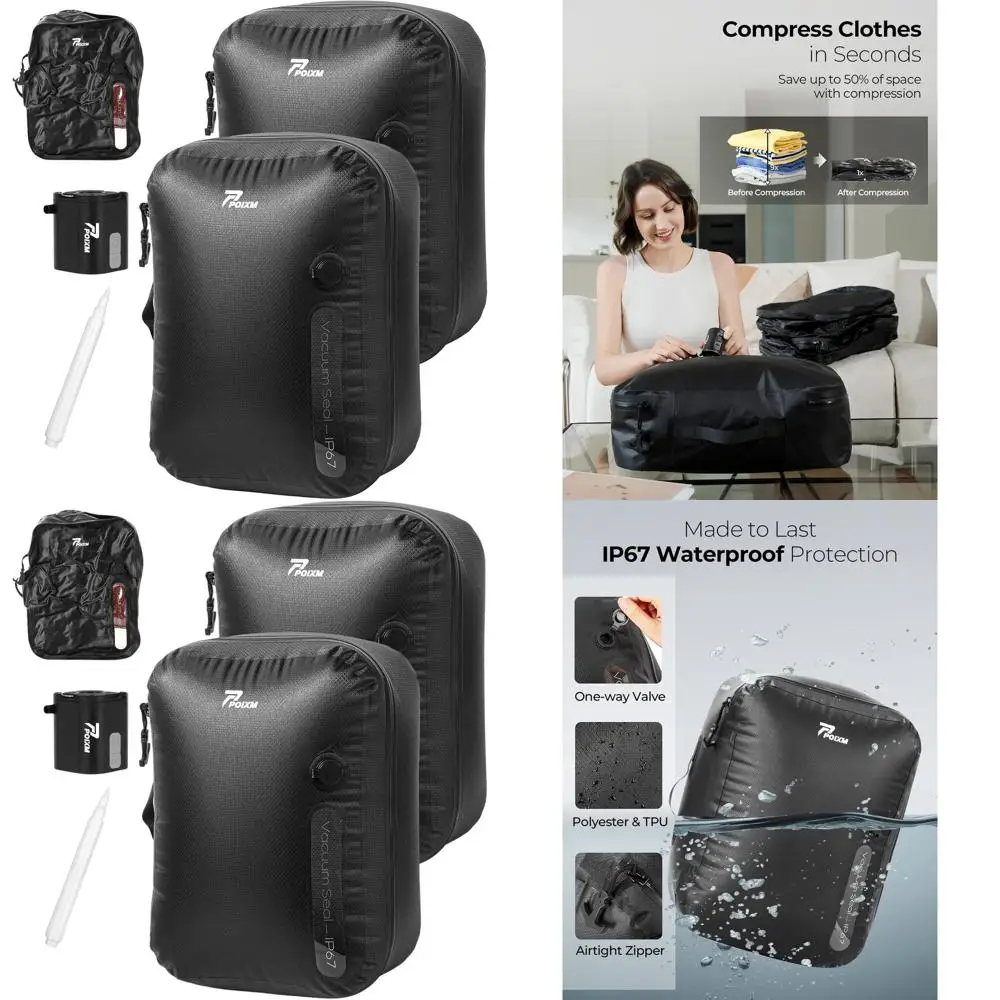 Space-Saving Reusable Compression Bags with Wireless Pump, 180° Zipper, IP67 Waterproof, Ideal for Travel, Backpacks, Suitcases,
Space-Saving Reusable Compression Bags with Wireless Pump, 180° Zipper, IP67 Waterproof, Ideal for Travel, Backpacks, Suitcases,