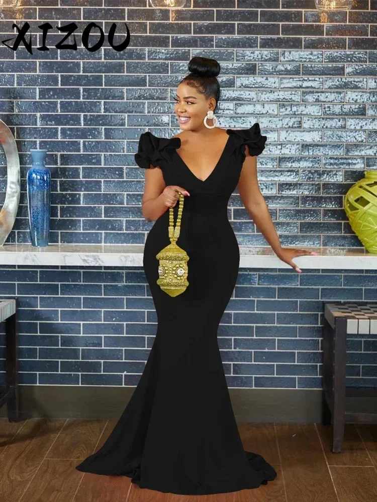 XIZOU Vintage Women Ruffles Petal Shoulder Cocktail V-neck Sexy Party Prom Mermaid Trumpet Maxi Long Dress Vestidos 2024
XIZOU Vintage Women Ruffles Petal Shoulder Cocktail V-neck Sexy Party Prom Mermaid Trumpet Maxi Long Dress Vestidos 2024