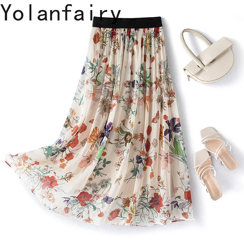 YOLANFAIRY 100% Real Mulberry Silk Skirts for Women Summer 2026 High Waist Floral Skirt Woman Elegant Elastic Waist Skirts Long
YOLANFAIRY 100% Real Mulberry Silk Skirts for Women Summer 2026 High Waist Floral Skirt Woman Elegant Elastic Waist Skirts Long