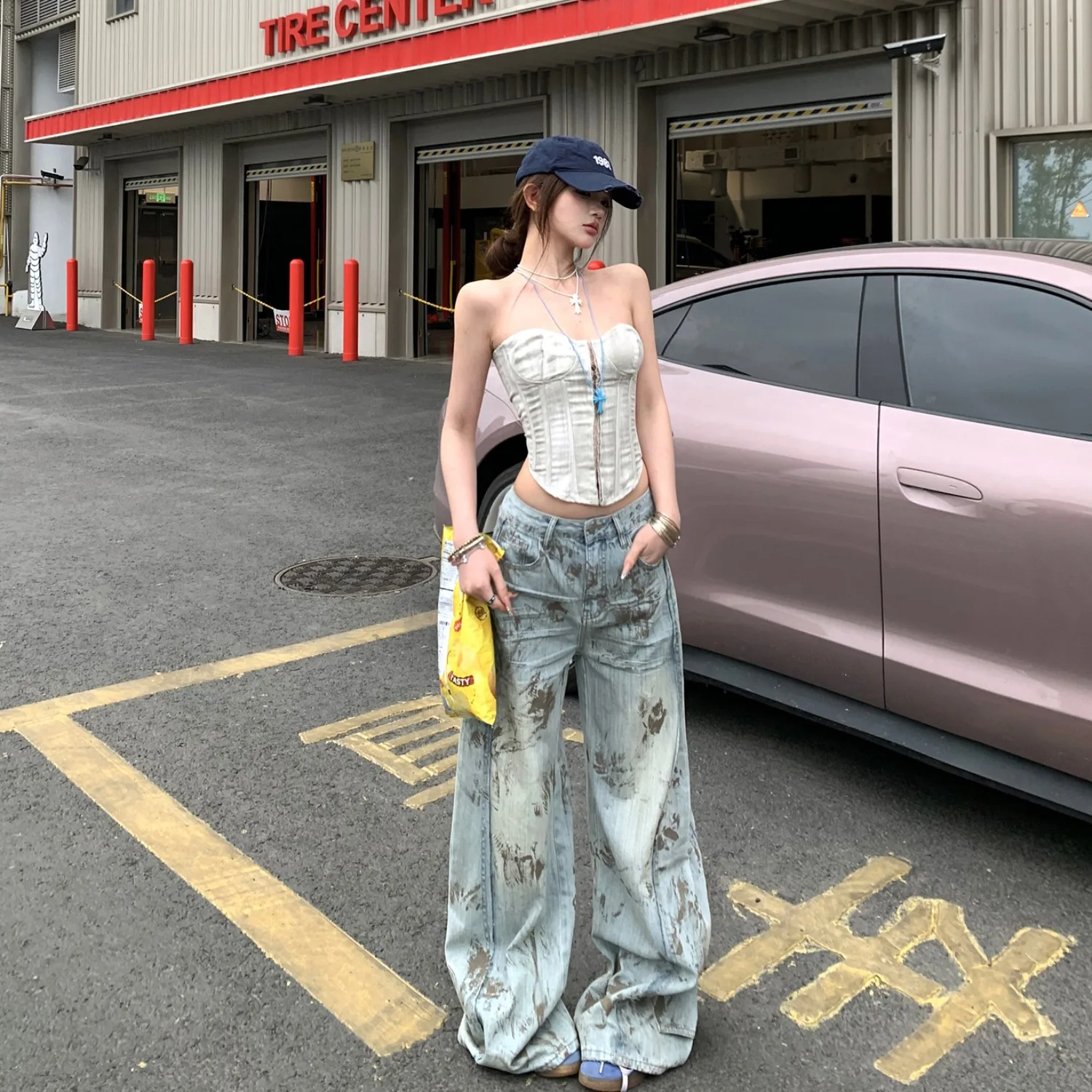 Slim Fit Fishbone Strapless Top Women's Stylish Loose Wide Leg Jeans Trendy High Waist Straight Leg Jeans Casual Blue Denim
Slim Fit Fishbone Strapless Top Women's Stylish Loose Wide Leg Jeans Trendy High Waist Straight Leg Jeans Casual Blue Denim