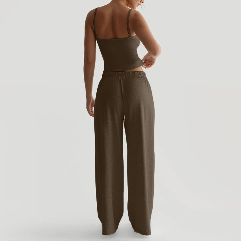 Women's two-piece pajama set, matching loungewear set with camisole and comfortable wide-leg pants.
Women's two-piece pajama set, matching loungewear set with camisole and comfortable wide-leg pants.