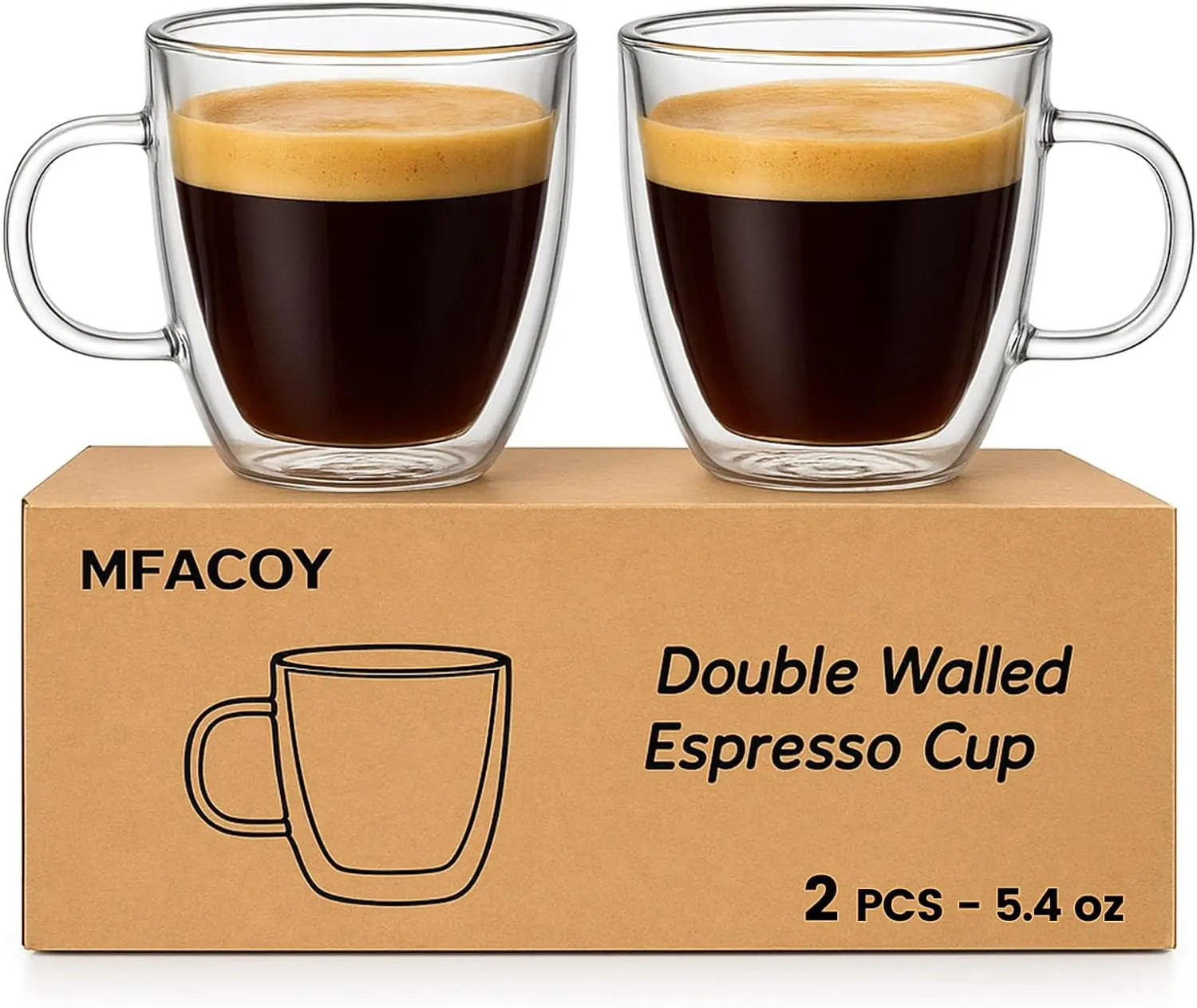 Double Wall Insulated Espresso Cups Set of 2, 5.4 oz Shot Glasses with Handle, Clear Borosilicate Glass Mugs
Double Wall Insulated Espresso Cups Set of 2, 5.4 oz Shot Glasses with Handle, Clear Borosilicate Glass Mugs