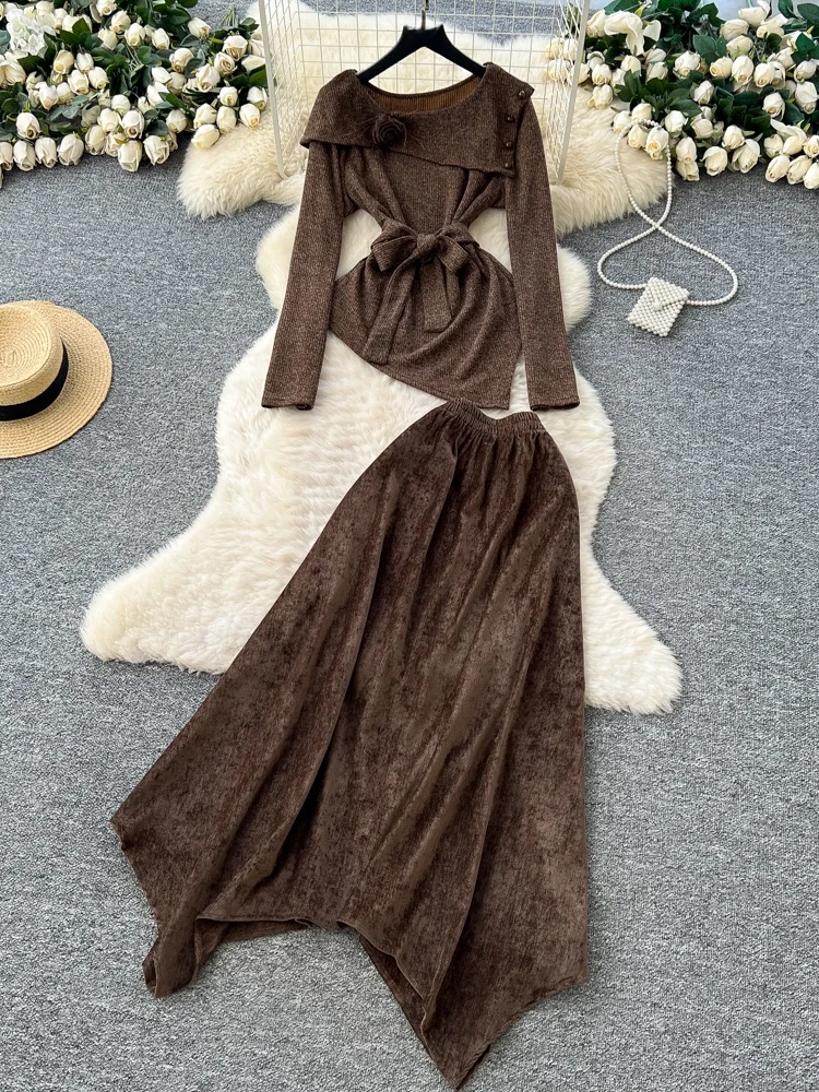 Women's Winter Faion Knitted Long Sve Unusual Waist Cinched Velvet Skirt Set High Waist Pure Color Slim Fit Casual Office
Women's Winter Faion Knitted Long Sve Unusual Waist Cinched Velvet Skirt Set High Waist Pure Color Slim Fit Casual Office