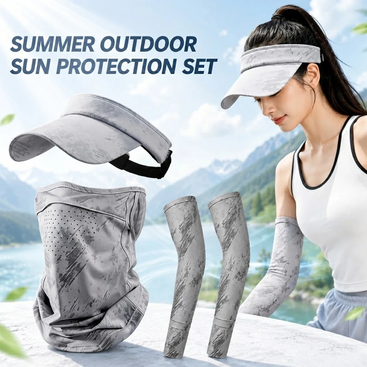 Outdoor UV Protection Sun Hat Set Summer Cooling Ice Silk Visor Cap with Face Mask Arm Sleeves Sports Sunscreen Headwear
Outdoor UV Protection Sun Hat Set Summer Cooling Ice Silk Visor Cap with Face Mask Arm Sleeves Sports Sunscreen Headwear