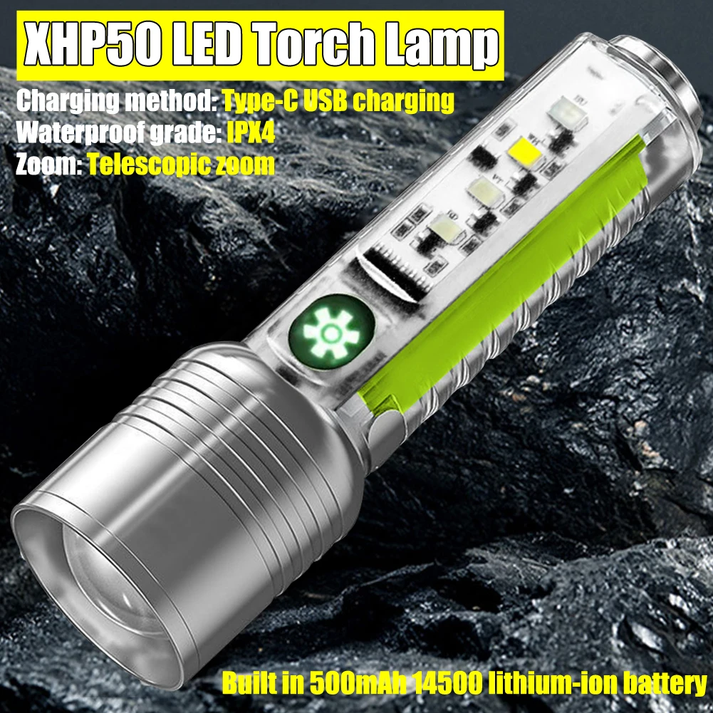XHP50 500mAh 250LM Torch Lamp Type-C USB Rechargeable LED Flashlight 6 Modes IPX4 Waterproof for Camping Banknote Verification
XHP50 500mAh 250LM Torch Lamp Type-C USB Rechargeable LED Flashlight 6 Modes IPX4 Waterproof for Camping Banknote Verification
