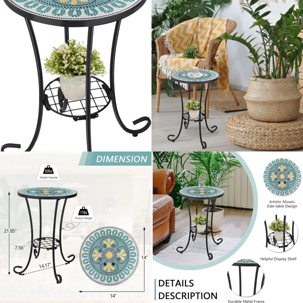 Приставной столик для патио из зеленой мозаичной плитки, металлический каркас, 14, подходит для сада, балкона, пляжа
Приставной столик для патио из зеленой мозаичной плитки, металлический каркас, 14, подходит для сада, балкона, пляжа