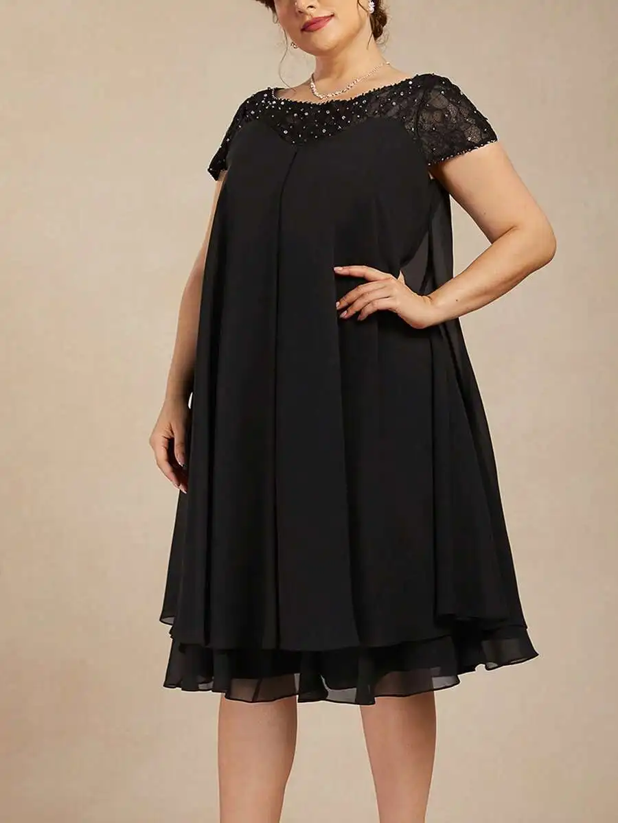 Plus Size Women Round Neck Short Sleeve Sequin Lace Chiffon A-Line Dress
Plus Size Women Round Neck Short Sleeve Sequin Lace Chiffon A-Line Dress
