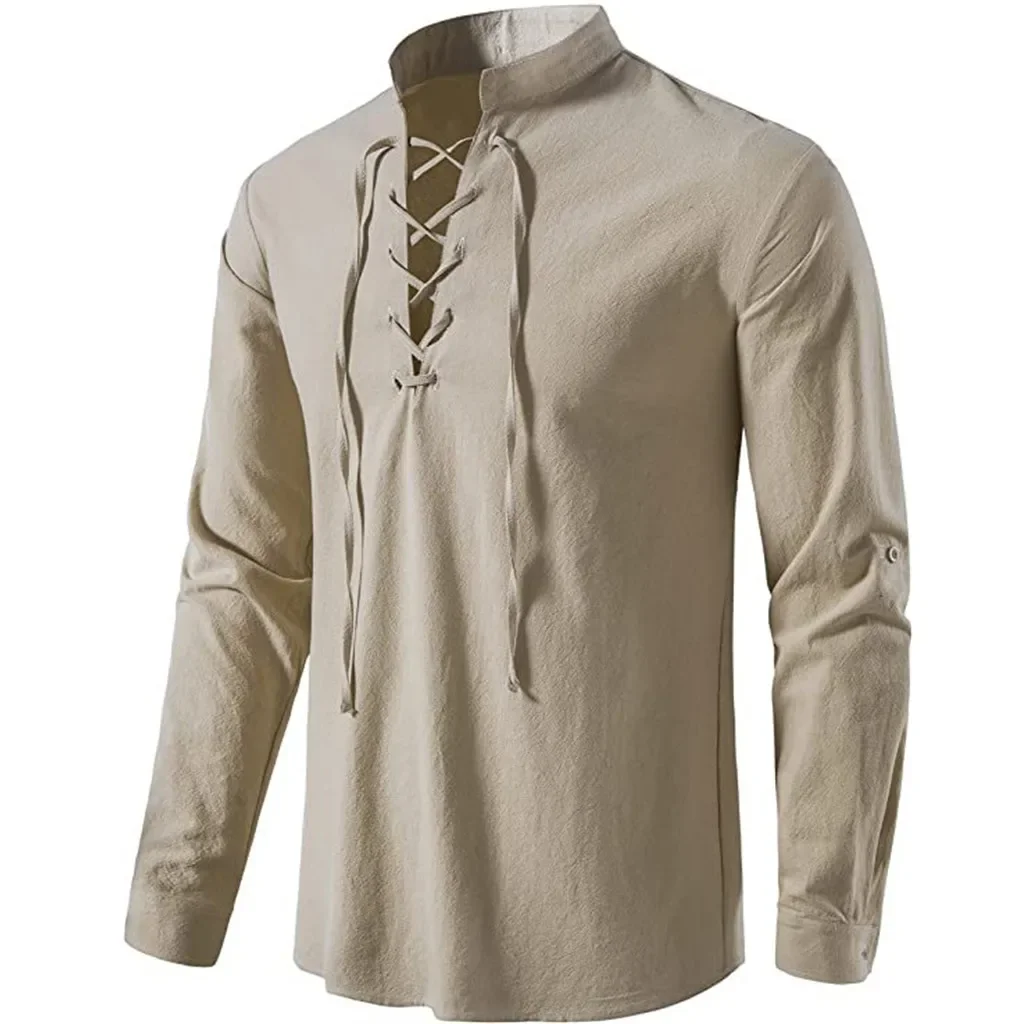 2023 New Men's V-neck shirt T-shirt Fashion Vintage Thin Long Sleeve Top men Casual Breathable Viking Front Lace Up man Shirts
2023 New Men's V-neck shirt T-shirt Fashion Vintage Thin Long Sleeve Top men Casual Breathable Viking Front Lace Up man Shirts