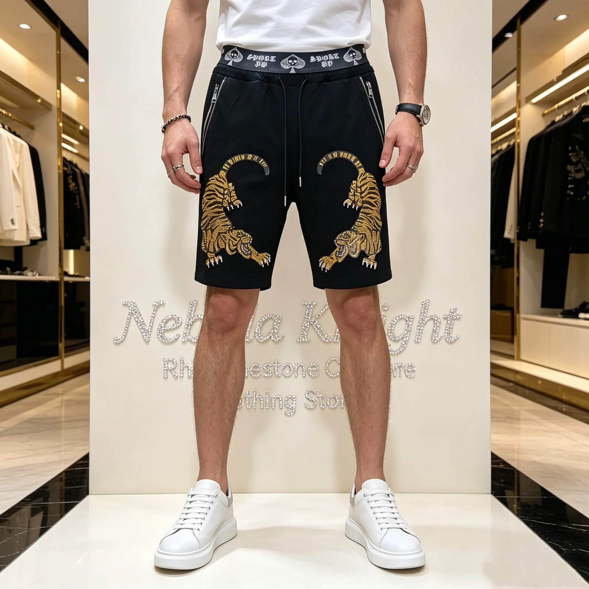 Summer European Men Rhinestone Sports Shorts Drawstring Waist Zipper Pocket Breathable Running Beach Casual Shorts
Summer European Men Rhinestone Sports Shorts Drawstring Waist Zipper Pocket Breathable Running Beach Casual Shorts