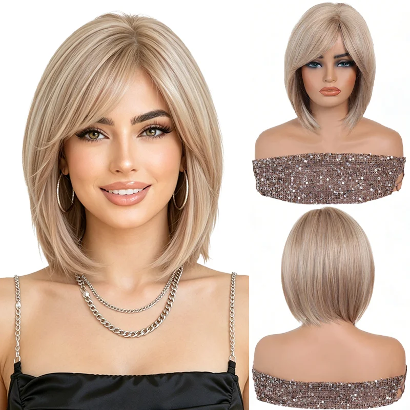 10 Inch Rose Gold Bob Wig with Side Bangs Natural Straight Short Wigs For Women Synthetic Heat Resistant Hair Daily Party Use
10 Inch Rose Gold Bob Wig with Side Bangs Natural Straight Short Wigs For Women Synthetic Heat Resistant Hair Daily Party Use