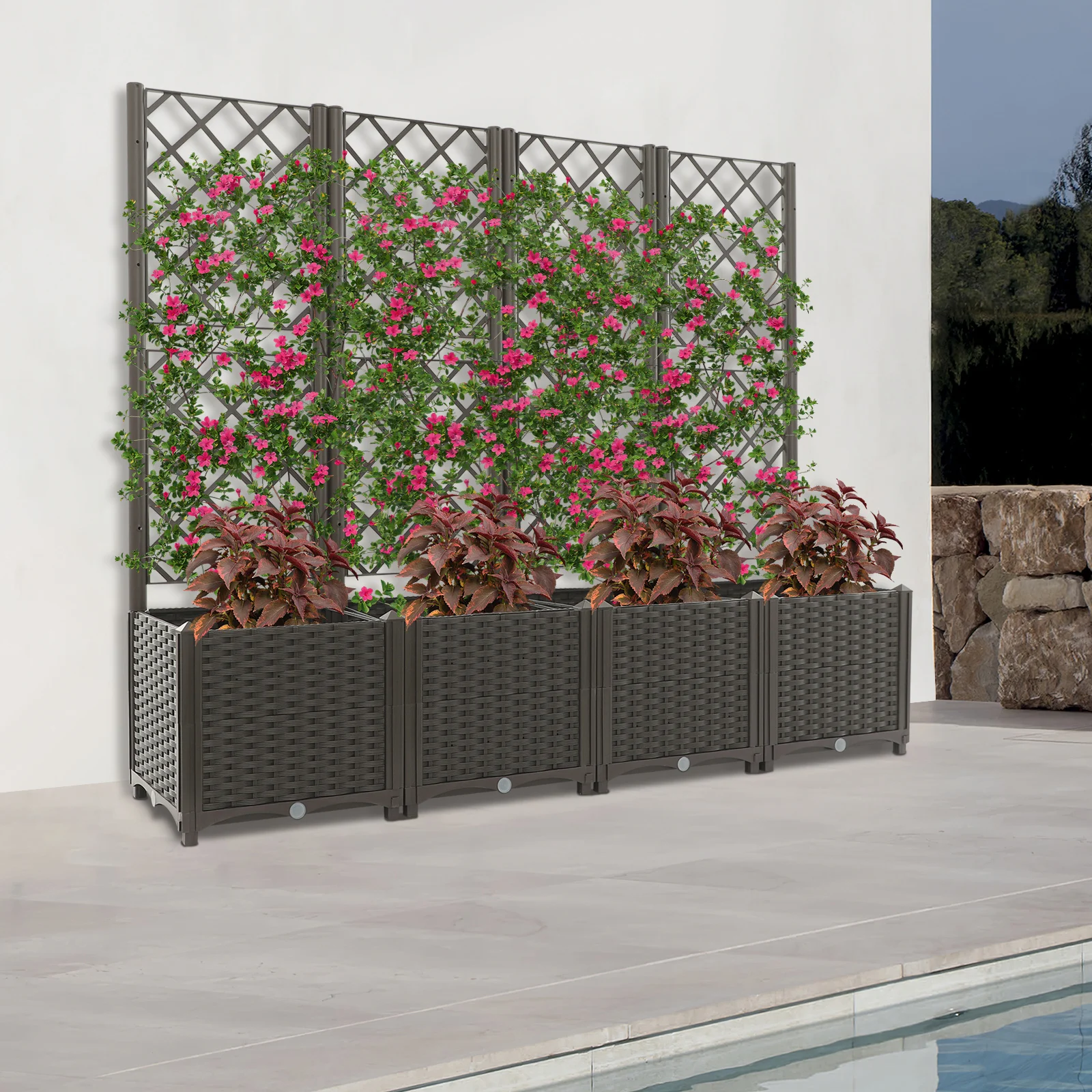 4 PCS Plastic Plant Box with Trellis Planter For Climbing Plant Planter Box For Patio Balconies Backyards Terraces 160*40*142cm
4 PCS Plastic Plant Box with Trellis Planter For Climbing Plant Planter Box For Patio Balconies Backyards Terraces 160*40*142cm