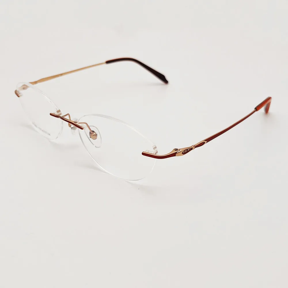 

Designed Women Rimless Glasses Pure Titanium Eyeglasses Optical Frame Prescription Frameless Spectacle Crystal Decoration Temple