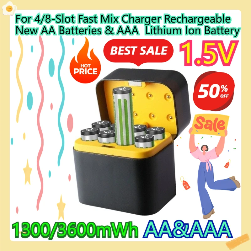 For 4/8-Slot Fast Mix Charger Rechargeable New AA Batteries & AAA Lithium Ion Battery 1.5V 1300/3600mWh
For 4/8-Slot Fast Mix Charger Rechargeable New AA Batteries & AAA Lithium Ion Battery 1.5V 1300/3600mWh