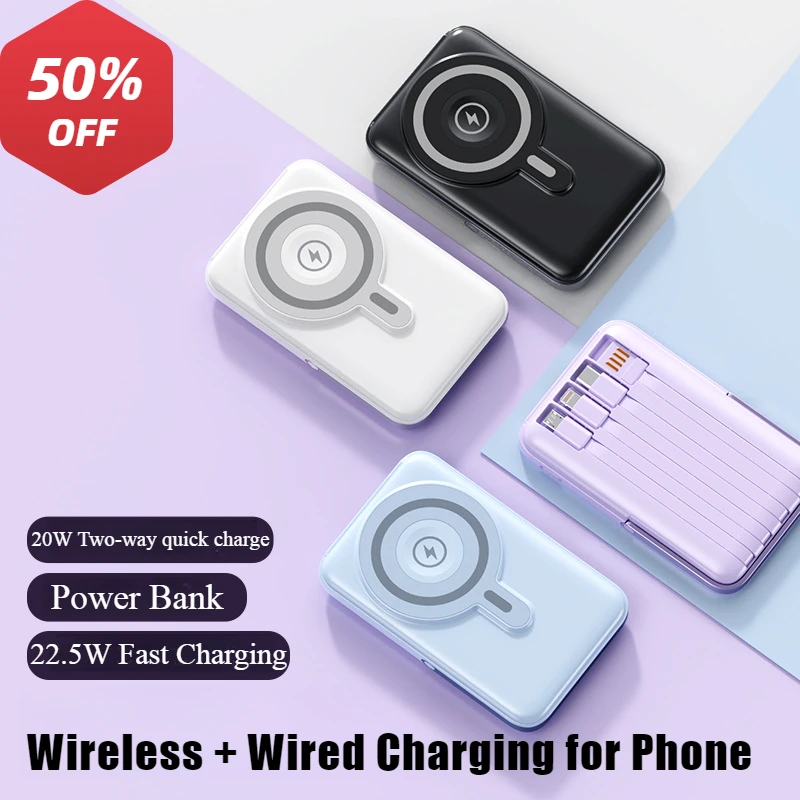 Magnetic Power Bank PD20W External Battery Charger Cases 50000mAh Comes with Cable Fast Charging for Watch iPhone Samsung Xiaomi
Magnetic Power Bank PD20W External Battery Charger Cases 50000mAh Comes with Cable Fast Charging for Watch iPhone Samsung Xiaomi