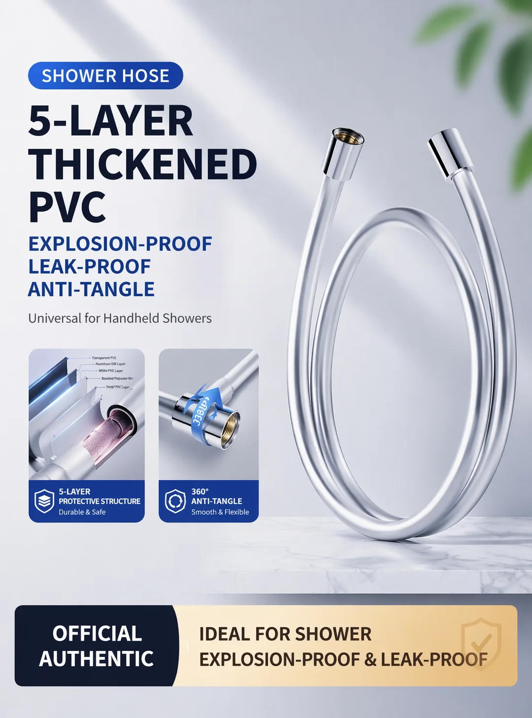 5-Layer Thickened PVC Shower Hose 1.5m Flexible Anti-Tangle Bath Pipe G1/2 Explosion-Proof Handheld Showerhead Tube
5-Layer Thickened PVC Shower Hose 1.5m Flexible Anti-Tangle Bath Pipe G1/2 Explosion-Proof Handheld Showerhead Tube