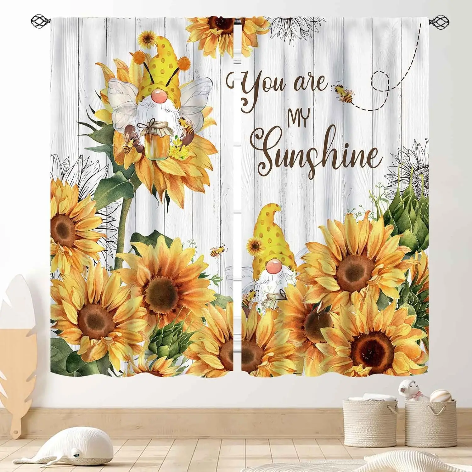 Sunflower Curtains for Kitchen, Rusitc Country Gnome Yellow Flowers on Wooden Printed Farmhouse Style Rod Pocket Bedroom Living
Sunflower Curtains for Kitchen, Rusitc Country Gnome Yellow Flowers on Wooden Printed Farmhouse Style Rod Pocket Bedroom Living
