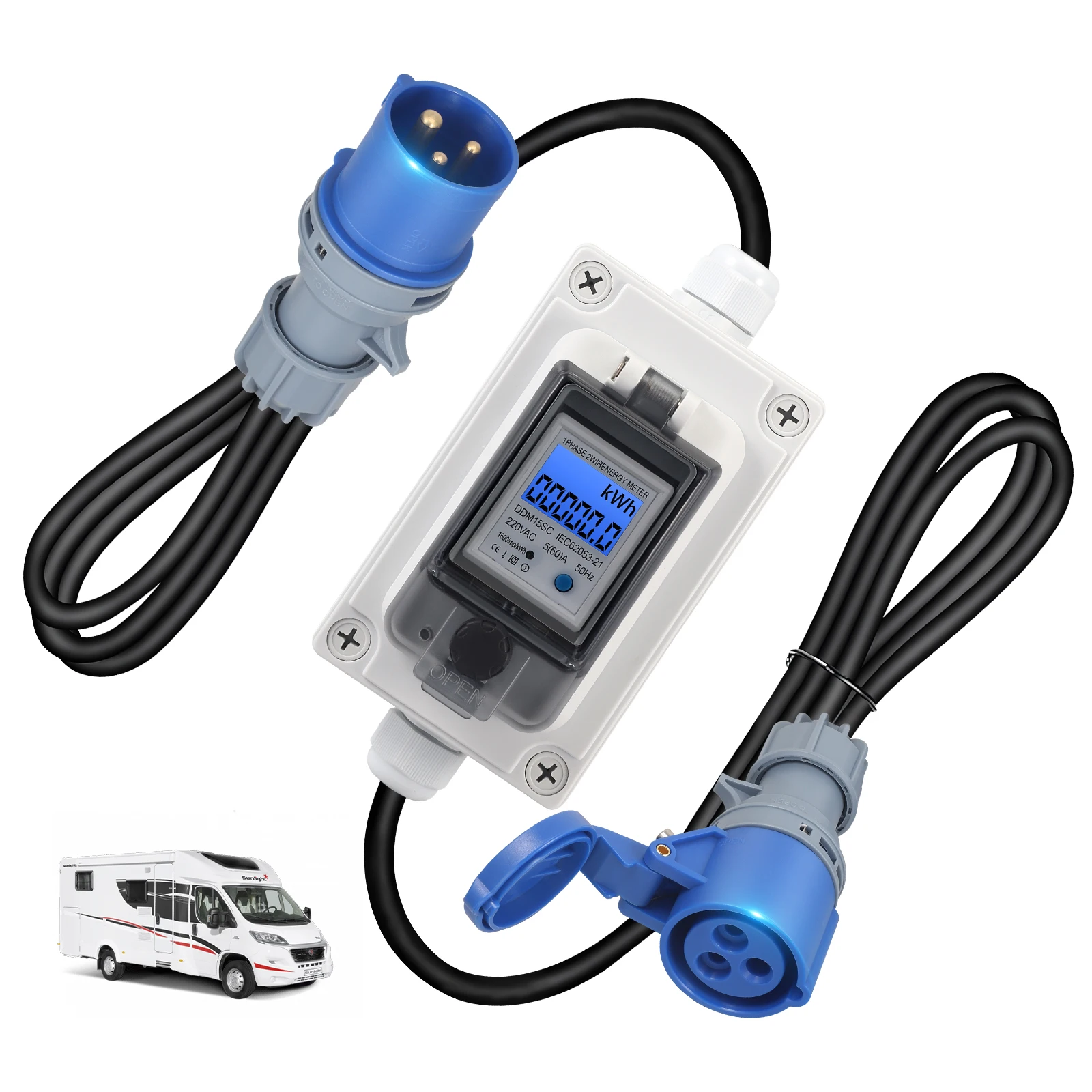 IP67 Waterproof Mobile Digital Watt-hour Meter 230V 16A CEE Plug Socket with LED & Reset for Electric Vehicles
IP67 Waterproof Mobile Digital Watt-hour Meter 230V 16A CEE Plug Socket with LED & Reset for Electric Vehicles