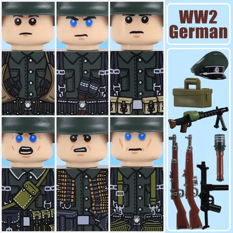 WW2 Military Germany Soldier Figures Building Blocks War Army Gunner Warrior Grenadier Cap Accessories Set Arm Bricks Toys Gifts