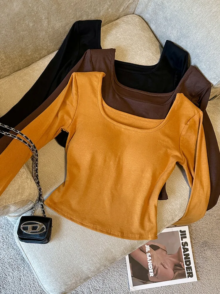 Autumn Winter Women's Basic Long Sleeve U-Neck Base Shirt Inner Wear with Chest Pad Korean Style Simple Fashion Top
Autumn Winter Women's Basic Long Sleeve U-Neck Base Shirt Inner Wear with Chest Pad Korean Style Simple Fashion Top