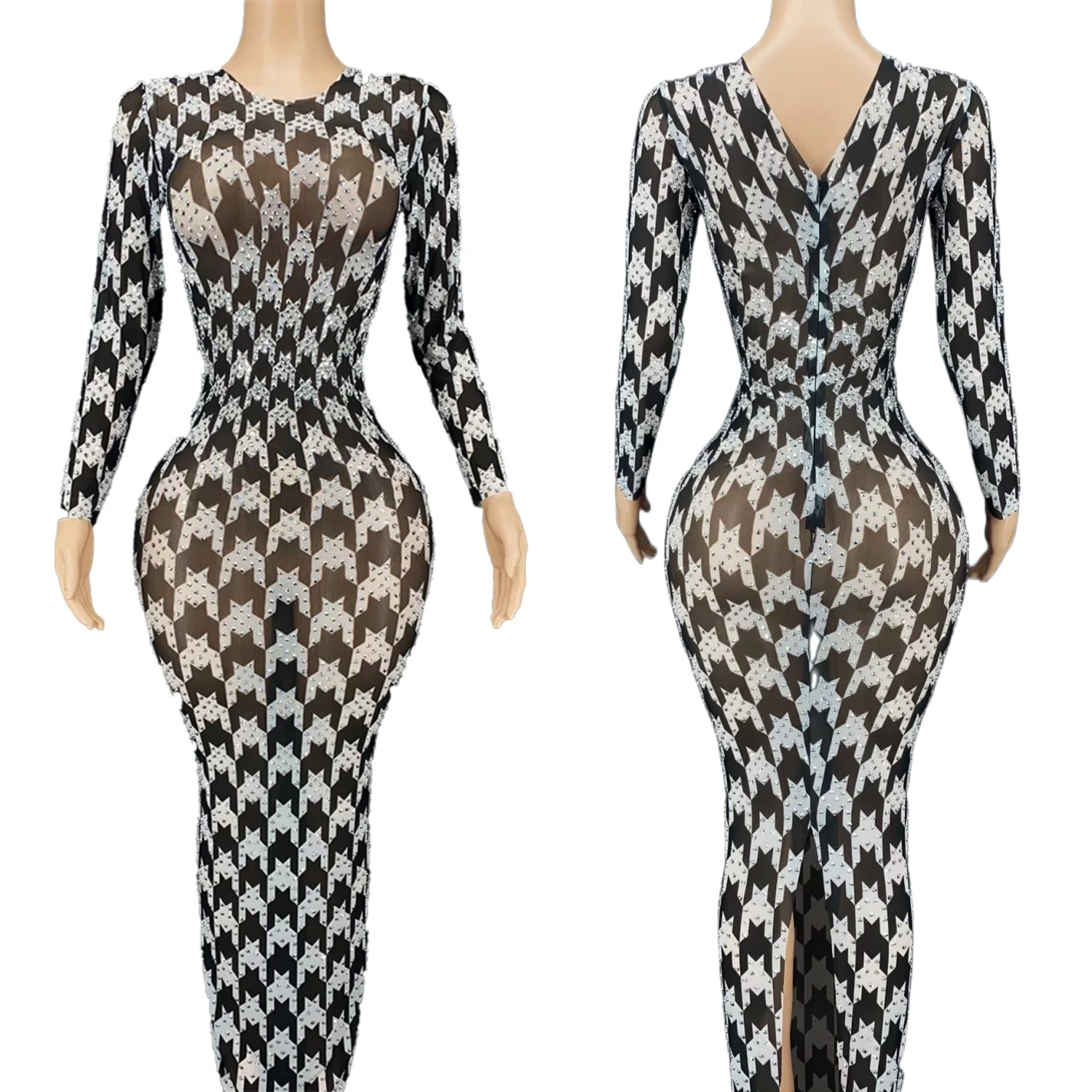 Sparkly Rhinestone Houndstooth Gown Festival Celebrate Night Club Outfit Birthday Photo Shoot Tight Fitting Long Dress Shijue
Sparkly Rhinestone Houndstooth Gown Festival Celebrate Night Club Outfit Birthday Photo Shoot Tight Fitting Long Dress Shijue