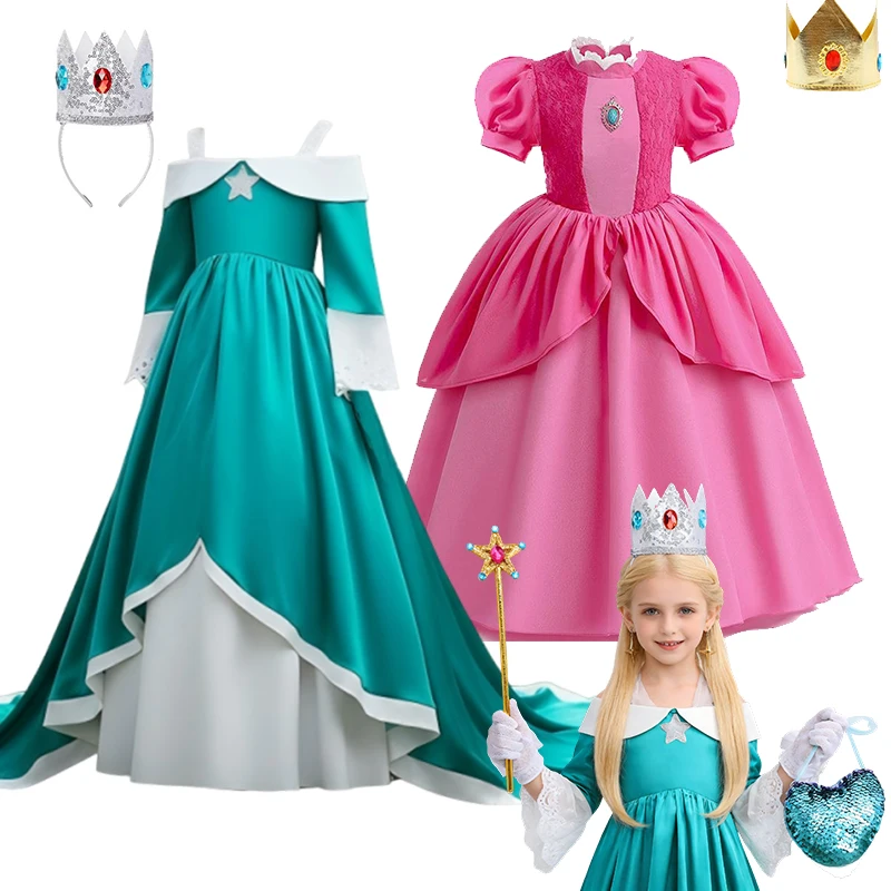 New Movie Plumber Bros Off Shoulder Big Swing Dress Rosalina Princess Galaxy Dress up Cosplay Children Girl Costume Gown Outfits
New Movie Plumber Bros Off Shoulder Big Swing Dress Rosalina Princess Galaxy Dress up Cosplay Children Girl Costume Gown Outfits
