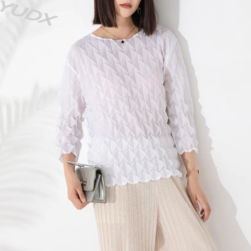 Pleated Women's Tops Early Autumn 2023 Fashion Design Loose Large Size Handmade Square Pleated Pullover Solid Color Bottom Shirt
Pleated Women's Tops Early Autumn 2023 Fashion Design Loose Large Size Handmade Square Pleated Pullover Solid Color Bottom Shirt