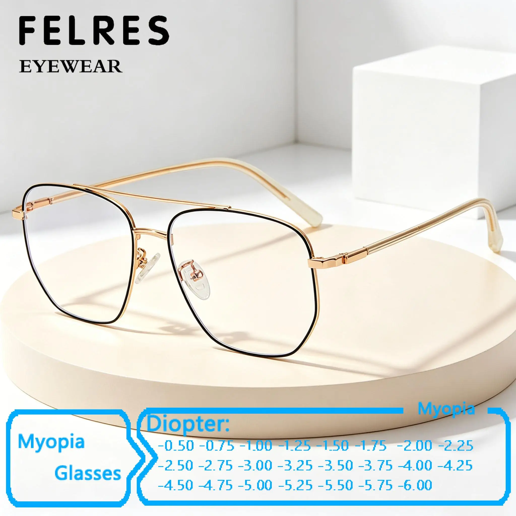 Metal Large Frame Blue Light Blocking Pilot Myopia Glasses Women Men Negative Optical Nearsighted Eyewear -0.5 -1.0 To-6.0
Metal Large Frame Blue Light Blocking Pilot Myopia Glasses Women Men Negative Optical Nearsighted Eyewear -0.5 -1.0 To-6.0