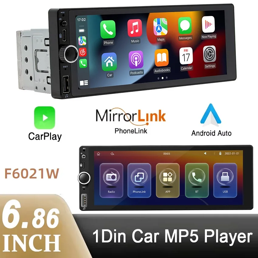 1din 6.86'' HD Car Radio Multimedia Touch Screen Carplay Mirror Link Bluetooth USB FM Stereo with Rear View Camera MP5 Player
1din 6.86'' HD Car Radio Multimedia Touch Screen Carplay Mirror Link Bluetooth USB FM Stereo with Rear View Camera MP5 Player