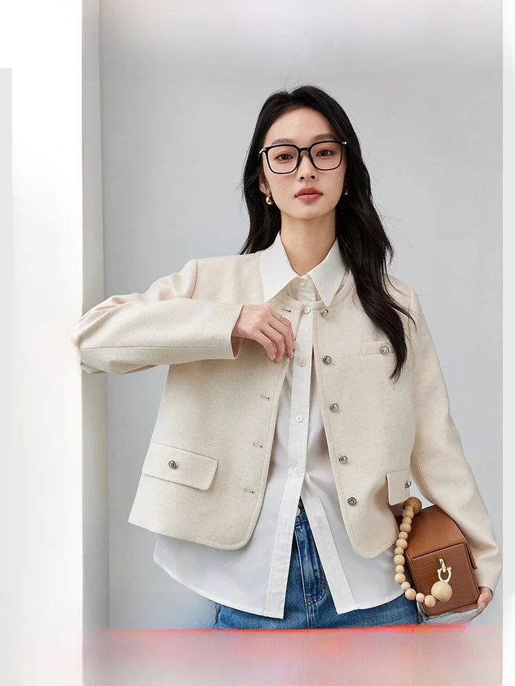 Fashionable Linen Short Coat Women's Commute Style round Neck Slim Fit Top Spring New Arrival Elegant Pearlescent Color
Fashionable Linen Short Coat Women's Commute Style round Neck Slim Fit Top Spring New Arrival Elegant Pearlescent Color