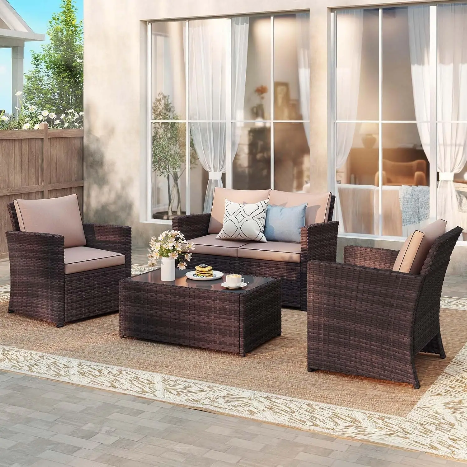 Patio Furniture Set, 4 Piece Outdoor Patio Conversation Set, All-Weather PE Rattan Wicker Sectional
Patio Furniture Set, 4 Piece Outdoor Patio Conversation Set, All-Weather PE Rattan Wicker Sectional
