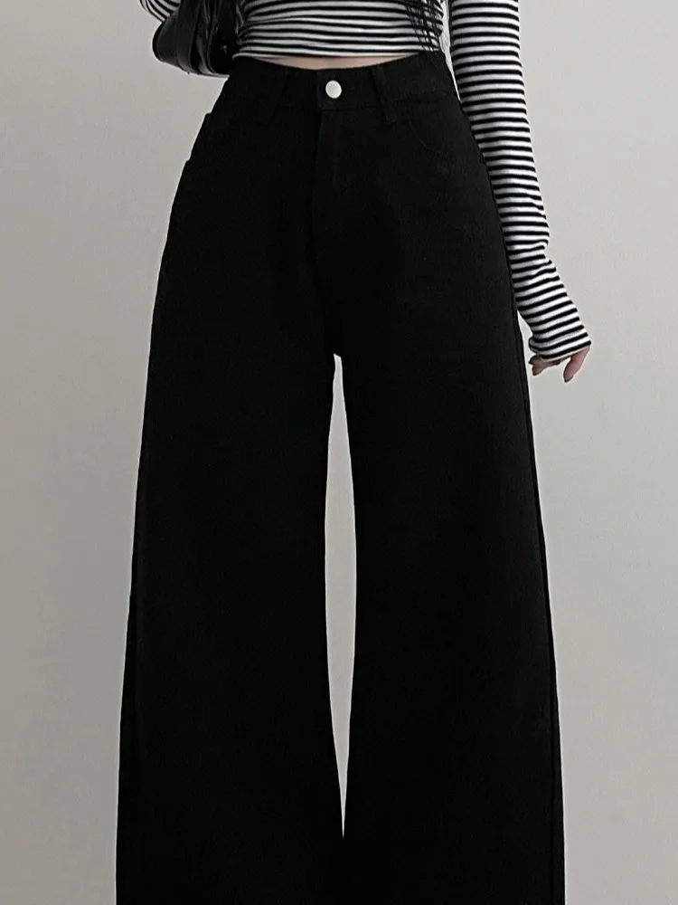 Шикарные черные широкие джинсы с высокой талией, женские модные утягивающие длинные брюки, универсальные корейские брюки, осеннее новое поступление
Шикарные черные широкие джинсы с высокой талией, женские модные утягивающие длинные брюки, универсальные корейские брюки, осеннее новое поступление