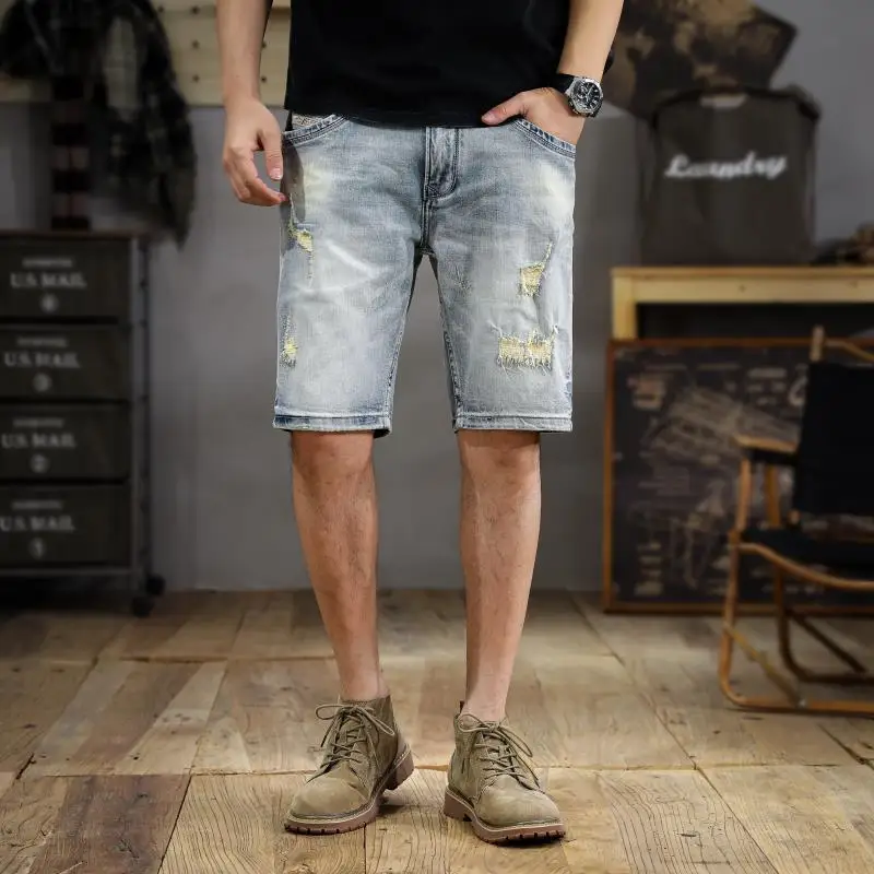 New American vintage washed and scraped men's denim shorts summer grinding white Slim straight five-minute pants
New American vintage washed and scraped men's denim shorts summer grinding white Slim straight five-minute pants