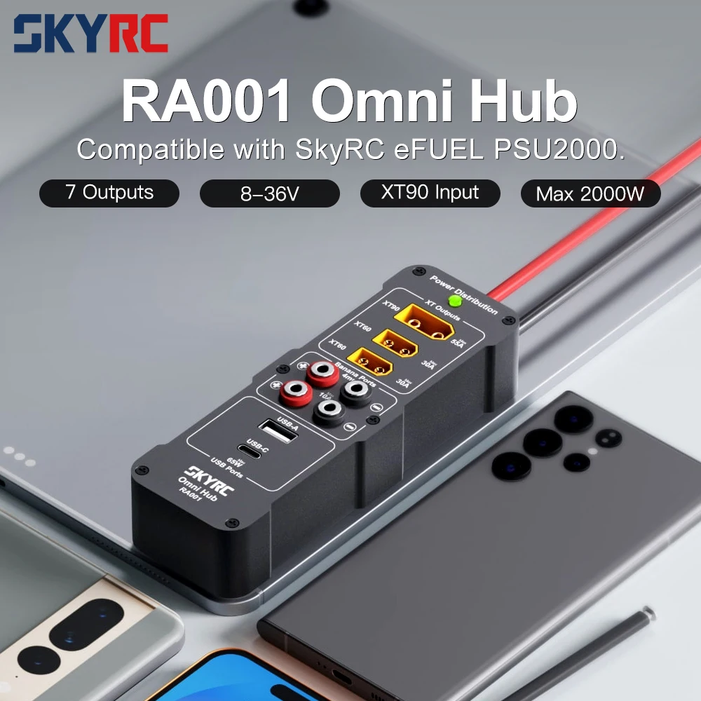 SKYRC RA001 Omni XT90 Power Distribution Hub 2000W with XT90 XT60 Type-C For RC Chargers
SKYRC RA001 Omni XT90 Power Distribution Hub 2000W with XT90 XT60 Type-C For RC Chargers