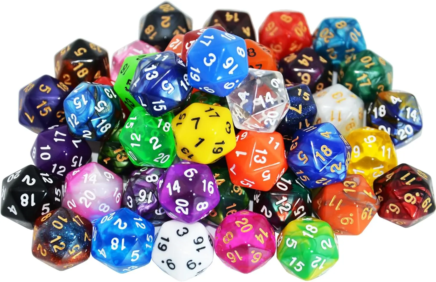 Набор из 50 многогранных кубиков D20 с мешочком для настольных игр DND, RPG, MTG, в разноцветном ассортименте
Набор из 50 многогранных кубиков D20 с мешочком для настольных игр DND, RPG, MTG, в разноцветном ассортименте