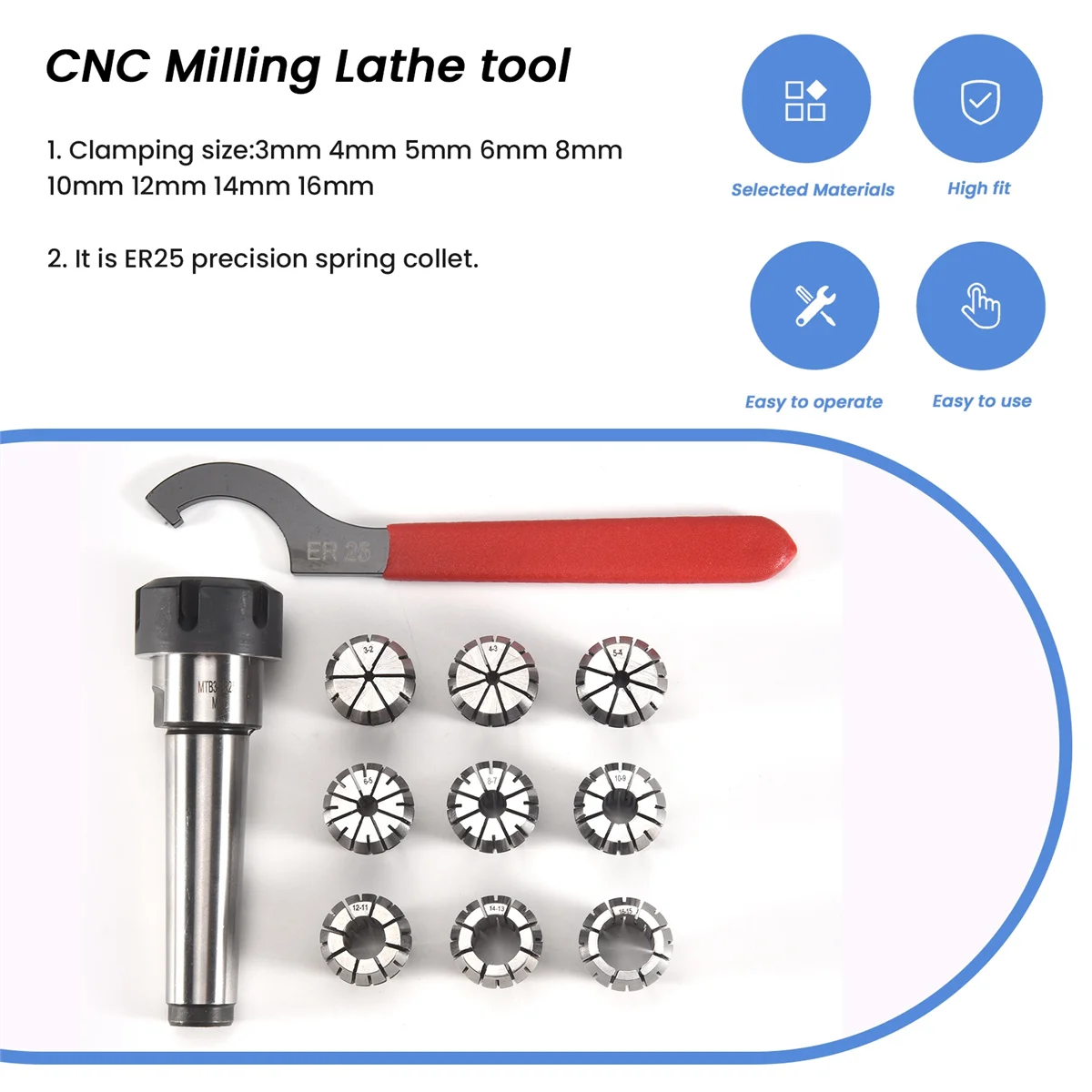 A75K 9Pcs Er25 Spring Collets+1Pcs Mt3 M12 Er25 Collet Chuck Morse Taper Holder for Cnc Milling Lathe Tool
A75K 9Pcs Er25 Spring Collets+1Pcs Mt3 M12 Er25 Collet Chuck Morse Taper Holder for Cnc Milling Lathe Tool