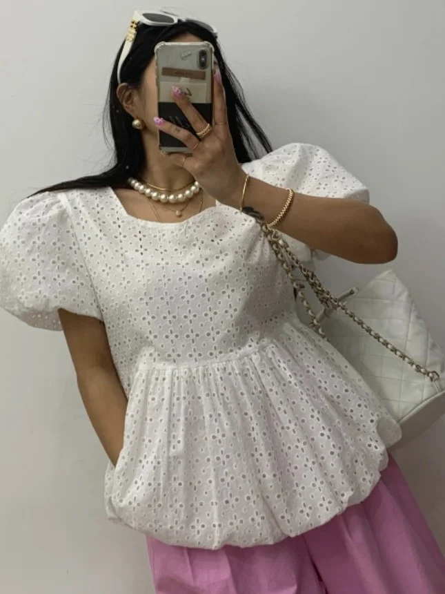 Summer ort Sve Lace Embroidered Bubble Sve Chic Sweet Slimming Women's irt Trendy Top Casual Regular Length
Summer ort Sve Lace Embroidered Bubble Sve Chic Sweet Slimming Women's irt Trendy Top Casual Regular Length