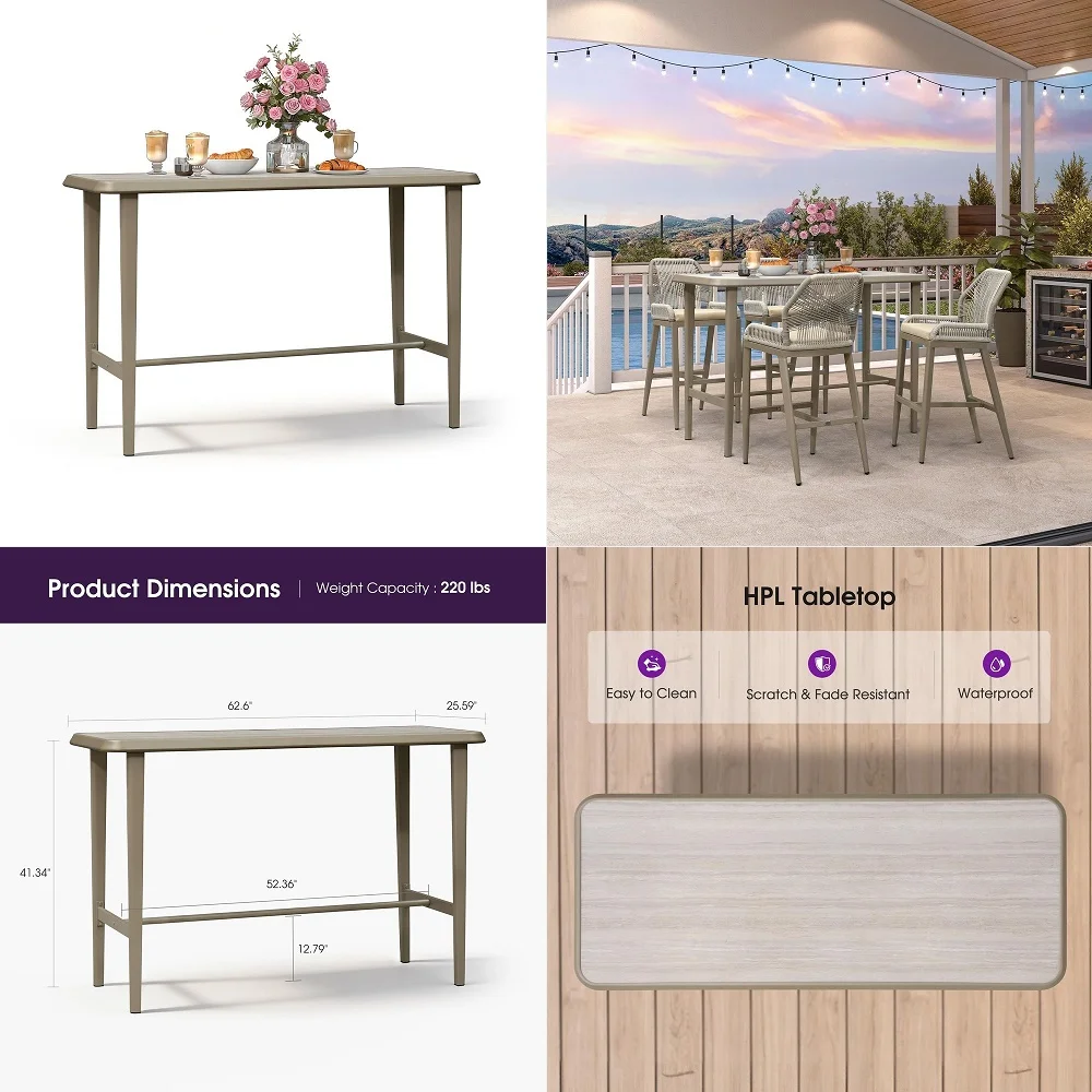 Bar Height Table Patio Retangular Table Dining Coffee Kitchen Breakfast Bistro Outdoor Pub Bar Table for Garden Balcony, Champa
Bar Height Table Patio Retangular Table Dining Coffee Kitchen Breakfast Bistro Outdoor Pub Bar Table for Garden Balcony, Champa