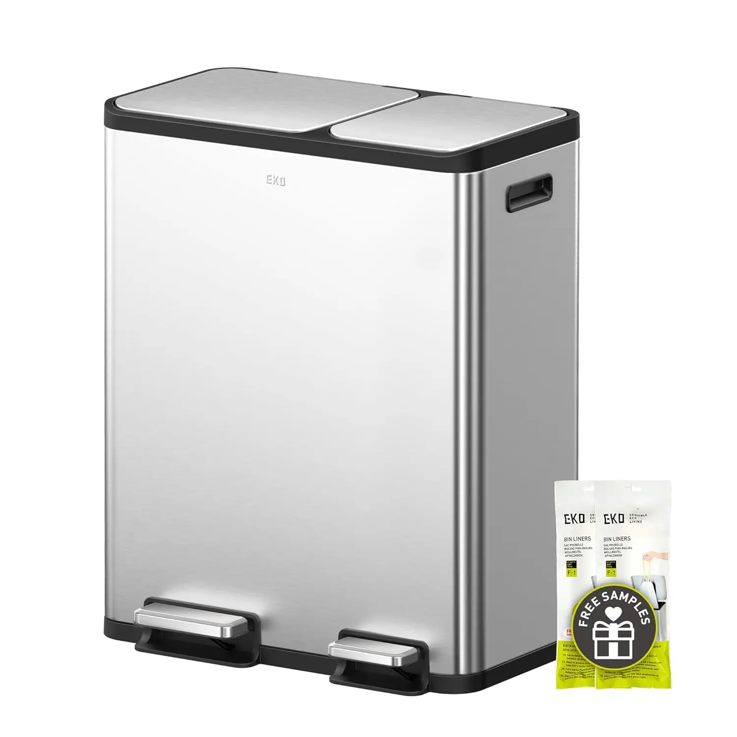 EKO EcoCasa Stainless Steel Dual Step Trash Can for Recycling, 30L+20L Rectangular Kitchen Trash Can, Independent Pedals and Lid
EKO EcoCasa Stainless Steel Dual Step Trash Can for Recycling, 30L+20L Rectangular Kitchen Trash Can, Independent Pedals and Lid