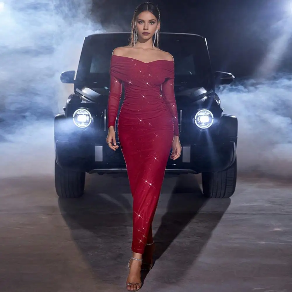 Stylish Long-sleeve Gown Elegant Off Shoulder Evening Dress with Mesh Patchwork Pleated Bandeau for Prom Wedding or for A
Stylish Long-sleeve Gown Elegant Off Shoulder Evening Dress with Mesh Patchwork Pleated Bandeau for Prom Wedding or for A